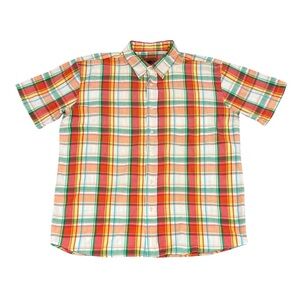 Boston Traders Red Green Yellow Teal Orange Casual Button Down 100% Cotton Shirt